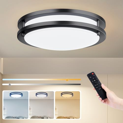 Kalium LED Ceiling Light with Remote 13 Inch Flush Mount Ceiling Light Fixture, 24W 3000K-6000K Adjustable Color Temperature, Dimmable Lighting Fixtures for Kitchen Bedroom Hardwired Installation