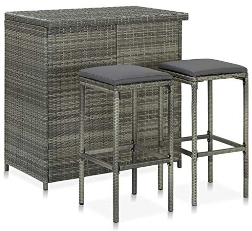 CKioict Eckbank esszimmer Küchen möbel Esstisch-Set 3-TLG. Bar Set Poly Rattan GrauGeeignet für Esszimmer Küche Wohnzimmer