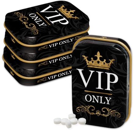 Nostalgic-Art Retro Pillendose, 4 x 6 x 1,6 cm, VIP Only (4er-Set) – Geschenk-Idee für besondere Menschen, mit Pfefferminz-Dragees, Vintage Design