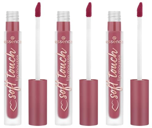 essence soft touch lip mousse, Lippenstift, Nr. 05, Rot, mattierend, abdeckend, natürlich, farbintensiv, vegan, ölfrei, ohne Parabene, Nanopartikel frei, 3er Pack (3x4g)