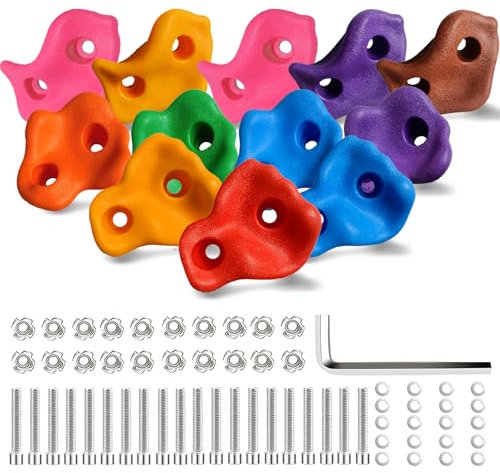 Hyran Klettersteine Kinder Outdoor, 12 Stücke Boulder Griffe, Klettergriffe für Kinder Kletterwand Griffe Mit Befestigungsschrauben für Spielturm und Kletterwand