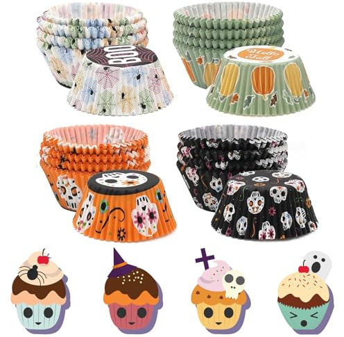 Yuaiosn 400 Stück Muffinförmchen Papier, Halloween Cupcake Förmchen, Halloween Cupcake Wrappers, Muffins Backförmchen, Das Must-Have für das Familienbacken und Party-Cupcakes