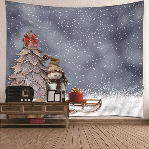 Wycian Wandtuch Aesthetic Wandteppich Pflanzen Weiß Bäume und Schneemann Mikrofaser XXL Wandbehänge Aus Stoff Upgrade Weich 350X256cm （Breite x Höhe）
