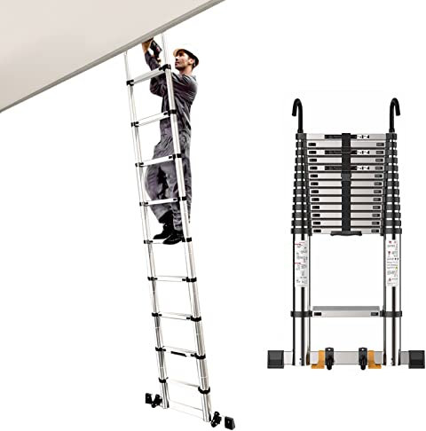 GSZCCZS Scala telescopica per la Manutenzione del Tetto di casa con Ganci, Scala Retrattile per Camper, Barca, Camper, Scala telescopica Estensibile più Alta e Portatile, Alluminio