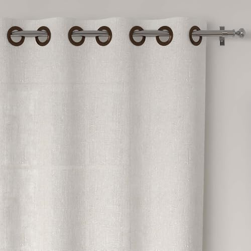 Soleil d'ocre Lino Natura, Cortina de algodón con Ojales, 135 x 250 cm, Blanco