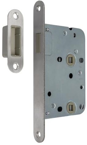 AXA Steckschloss 7169 - für Toilette/Badezimmer TL63-8 | Einsteckschloss für Innentüren, Magnetisch, Frontplatte Edelstahl, Inkl. Schließblech