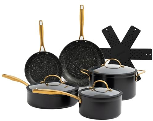 Induction Base Nonstick Pots & Pans 9 Piece Set, Kitchen Cookware Sets, Dishwasher Safe Non Stick Cooking Set with Frying Pans Saute Pan Casserole Saucepan Pan Protector Electric, Gas and Ceramic Hobs