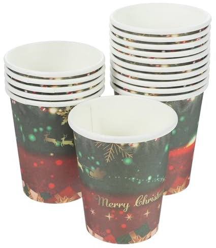 OHPHCALL Lot de 32 Gobelets en Papier Jetables à Thème Noël Motifs Festifs, Matériau Papier Solide, pour Banquets et Mariages, Pratique et Rapide