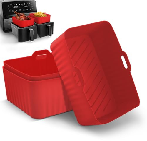 Keplin Silicone Rectangular Air Fryer Liner 3 Pk, Liners for Ninja Foodi Dual AF300UK/AF400UK/KCP, AF451UK, Tower T17088, COSORI, Russell Hobbs, BPA-Free Liner for 7.6L 8L 9.5L, Air Fryer Accessories