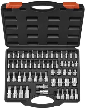 VEVOR 60 PCS Juego de Dados Torx y Dados Torx Externos, T6-T70, TT6-TT70, TP8-TP60, E4-E24, Acero de Aleación S2 y Acero Cr-V, con Impulsores de 1/4, 3/8 y 1/2, Estuche de Almacenamiento