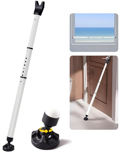 Heavy Duty Sliding Patio Door Security Bar, Adjustable 58-120cm Window Stopper Jammer for Home & Travel, Door Lock Stick Bar with Anti-Slip 360° Base Fits All Floors, Hotel/Apartment Safety Device