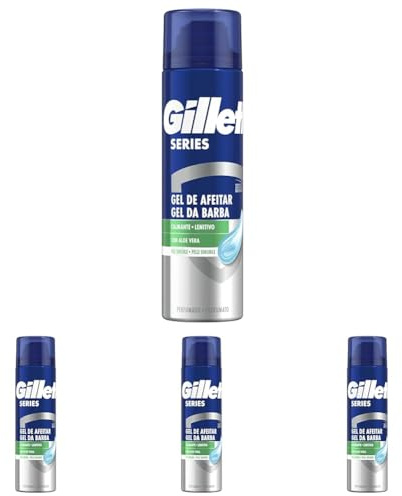 Gillette Series Gel De Afeitar Calmante Con Aloe Vera, Para Maquinilla De Afeitar Para Hombre 200ml (Paquete de 4)