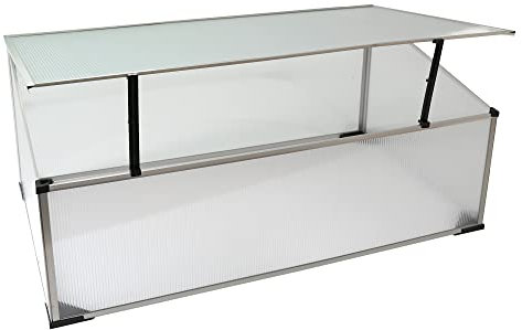 NATIV Frühbeetkasten mit Hohlkammerplatten, Frühbeet mit Aluminium-Rahmen, Hochbeet-Abdeckung mit arretierbarem Dach, Frühbeetaufsatz für Hochbeet 100 x 60 cm, Mini Gewächshaus