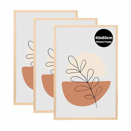KAIWIN 3 Pack Bilderrahmen 40x60 cm, Eiche Rahmen 40x60, Holz Fotorahmen zum Aufhängen, Posterrahmen Benutzt für Fotos, Bilder, Poster, Puzzles