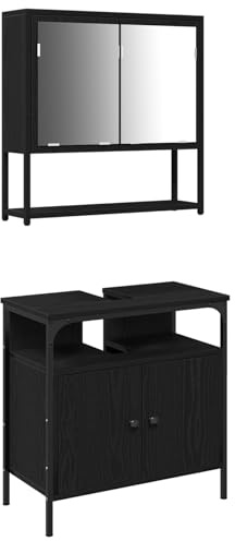 vidaXL Badrumsmöbelset med hylla med dörr 2 pcs Svart Konstruerat trä, Badrumsmöbler, moderna hyllor, hållbar förvaring, handfatsskåp, utrymmessparande lösningar för trendiga rum