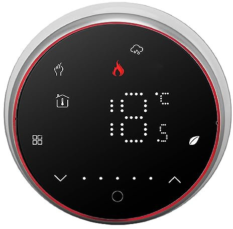 Smart Thermostat, Round Recessed Smart Thermostat, Home Digital with LED Display 1 Week Programmable for Water Heating System (Black)