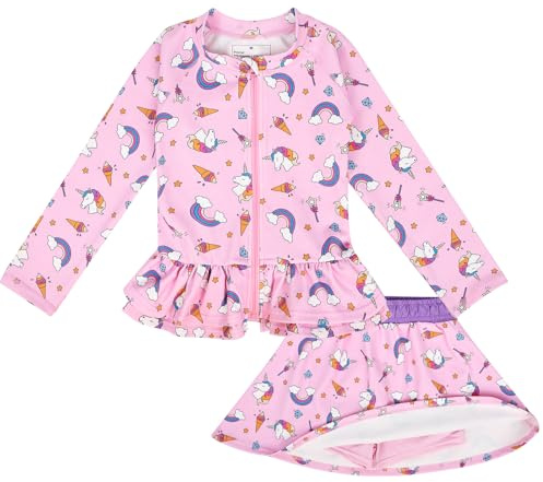 MOEMOE Baby Baddräkt för pojkar och flickor, tvådelat UV-skydd racervakt-set, badkläder med långärmad simtröja och badshorts, ROSA, 12-24 Månader