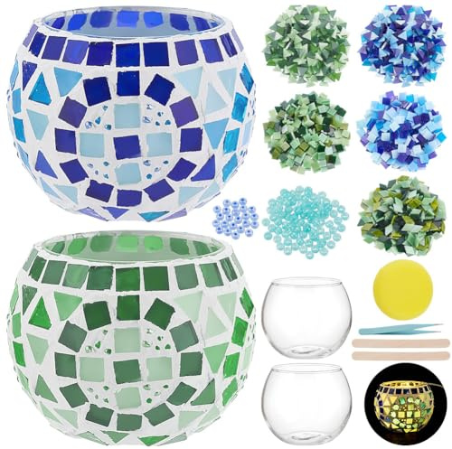 WEBEEDY 2 Set Mosaikglas Kerzenhalter Mosaik Bastelsets 9.8x8cm
