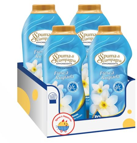 Ammorbidente Concentrato Fresca Rugiada – 30 Lavaggi – 600 ml kit con Spugna Brandizzata SPESA & RISPARMIO Inclusa – Variazioni 4/8/12 Pezzi (4)