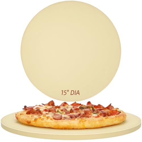 Permade Round Pizza Stone for Grill and Oven- 15 inch Baking Stone Heavy-Duty Cordierite Pizza Stone for Bread, Cookies, Heat Proof BBQ Grilling Cooking Stone for Making Crisp Crust Pizza (Beige)