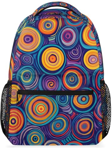 peiyeety Zaino con trama circolare astratta per donna e uomo, leggero, zaino da giorno, zaino per laptop, borsa a tracolla per viaggi, lavoro, campeggio e sport.