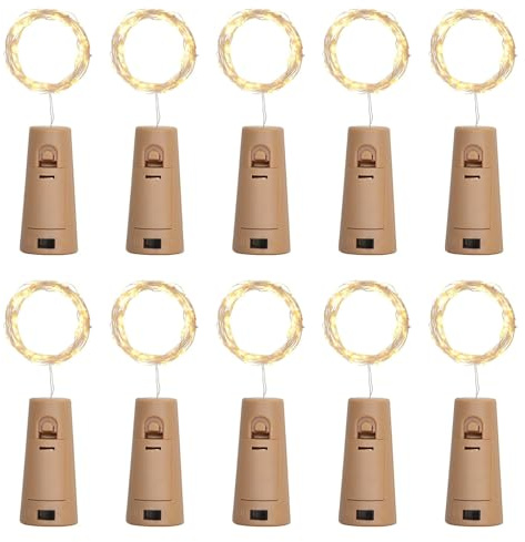 Kaleora Flaschenlichterkette Korken, 10 Stück 2M 20 LED Flaschenlichter Warmweiß, Lichterkette Flaschenkorken für Weihnachten, Halloween, Hochzeit, Innendekoration, Party Deko