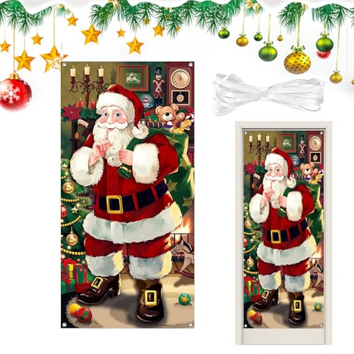 Genérico Funda De Puerta Navidad Estampado Santa,Banner Fotográfico - Decoración De Fondo para Fiestas Navideñas Cocina Hogar Entrada Invierno Celebración Año Nuevo