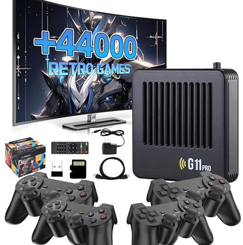XIXIMENG G11 Pro Game Stick 4K Console Retro Game con 4 controller,44.000+ Giochi,50+ Emulatori Retro Emulatore Console,Emuelec 4.3,Plug & Play,Descargar/Favoritos Juegos/Guardar Partida (128G)