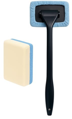 Car Windscreen Cleaner Tool with Long Handle – Inside Window Cleaning Mop & Demister Pad (2 Pack) – Streak-Free Glass Cleaner & Condensation Remover