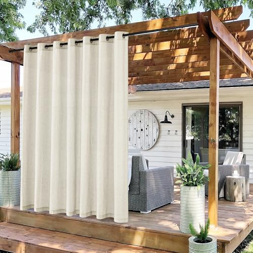PONY DANCE Leinen Outdoor Gardinen Boho 1er Set H 243 x B 254 cm Outdoorvorhang Wasserdicht Extra Breite Vorhänge mit Ösen Außenvorhang für Balkon/Terrasse Outdoor Curtains, Beige