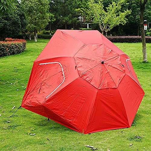 Alomejor Ombrellone con Tettoia Antipioggia per Pesca in Spiaggia, Stecche in Acciaio Oxford Resistenti all'Acqua, Rosso Blu Verde, 1 Ombrellone 2 Borse Portaoggetti