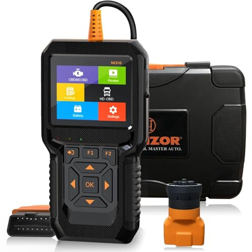 OBD2 Diagnosegerät für 12V und 24V Auto & Diesel, Fehlerauslesegerät KFZ, E | Auslesegerät für LKW & Pkw, Motor Diagnose, Batterietest, Rauchgastest, Kraftstofftest, nach 2002 für BMW VW Mercedes Audi