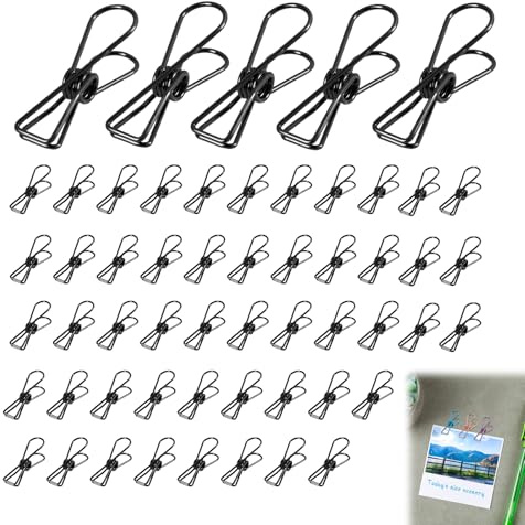 50 Stück Metall Draht Hohl Klammern, 32 mm Schwarz/Silber/Mehrere Farben, Niedliche Mini Büro Klammer für Kleidung Rechnung Papier Büro Bedarf (Schwarz)