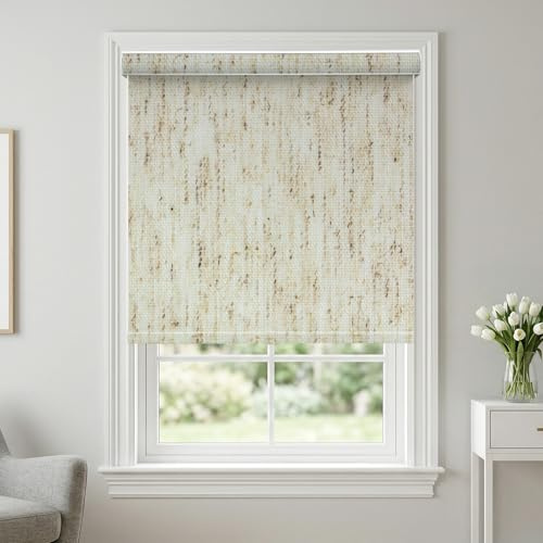 ODIJOO 100% Blackout Window Roller Shades, Cordless Room Darkening Blinds with Spring System, Thermal Insulated UV Protection Fabric, Privacy Shades with Valance for Bedroom Home Office,Beige 19