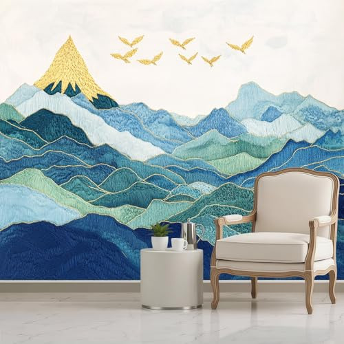 Fotomurales Montañas abstractas 400 x 280 cm papel pintado decorativo azul verdoso pared salón dormitorio comedor pasillo estilo moderno