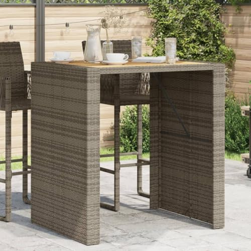Basinlix Garten-Bartisch mit Holzplatte grau 105x80x110 cm, Polyrattan und pulverbeschichtetem Stahlrahmen, Outdoor-Terrassentisch für Balkon, Garten, Veranda, Familie und Gäste