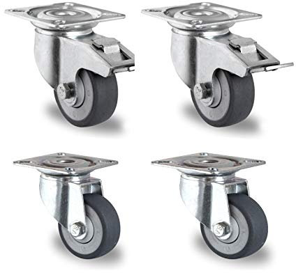 Rollensatz 2 Lenkrollen mit Feststeller + 2 Lenkrollen 50 mm Thermoplastisches Gummi Apparaterolle