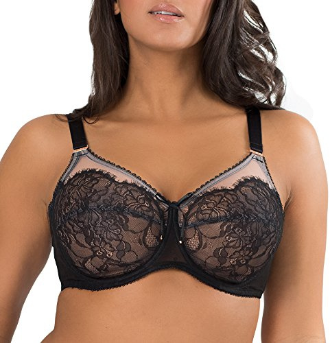 Smart & Sexy womens Plus-size Lace Mesh Unlined Underwire Full Coverage Bra, Black Hue With Blushing Rose, 40DD US