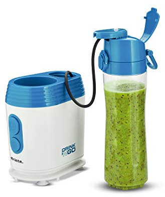 Ariete 572 Drink Frullatore con 2 Bottiglie Portatili di 400 Ml e 600Ml, 350 W, 4 Lame Tritaghiaccio in Acciaio Inox, Bianco/Blu