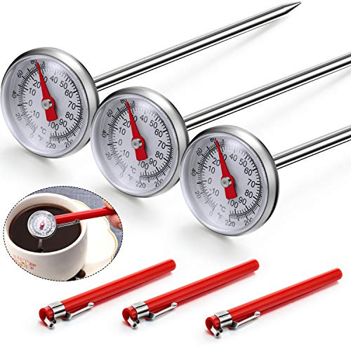 Frienda 3 Pcs Instant Read 1 Inch Dial Food Thermometer Pocket Kitchen Thermometer with 3 Pcs Calibration Sleeves for Meat Food Cooking Coffee Drinks Chocolate Milk Foam