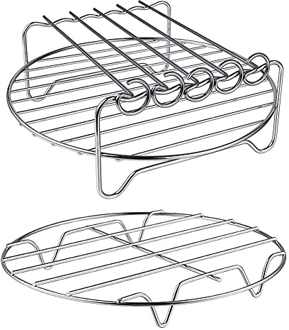 GQZ Air Fryer Rack XL Air Fryer Accessories Set of 2, Double Layer Rack with Skewer, Stackable Metal Holder