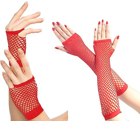 Carnavalife 4pcs Guantes de Rejilla sin Dedos Largos y Cortos Guantes Malla para Niña Mujer Disfraz 80s Ochentero Años 80 Rockero Vintage Retro Neon Discoteca Halloween Carnaval