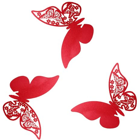 iKesoce Segnaposti di Farfalla Segnabicchiere di Festa Nuziale Segnaposto Segnatavolo Segnabicchiere Bomboniera per Matrimonio Compleanno Nascita Laurea Festa, Rosso