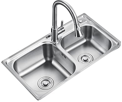 OQHAIR Lavelli da Cucina Cucina Bagno Doppio Lavello di Grandi Dimensioni in Acciaio Inossidabile Lavello Integrato per Uso Domestico Lavarsi Le Mani e lavandini sul lavabo Lavelli (Color