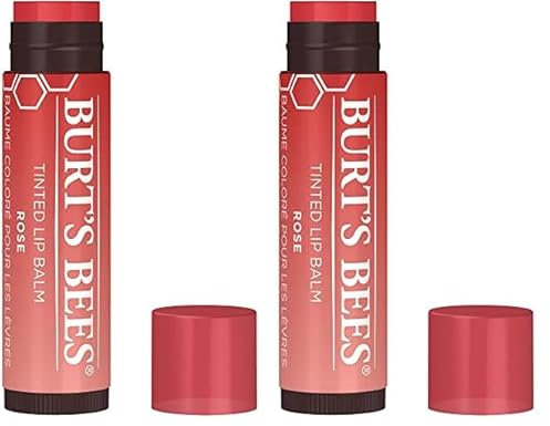 Burt's Bees Tinted Lip Balm Rose, Moisturising Lip Tint With Shea Butter, 100% Natural Origin, 4.25g (Pack of 2)