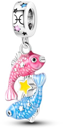 LIGHTDOG Damen 925 Silber Charms für Armbänder 12 Sternzeichen Anhänger Geeignet für Europäische Armbänder & Pandora Armbänder Halsketten Kompatibel Geburtstag Vergoldete Charms