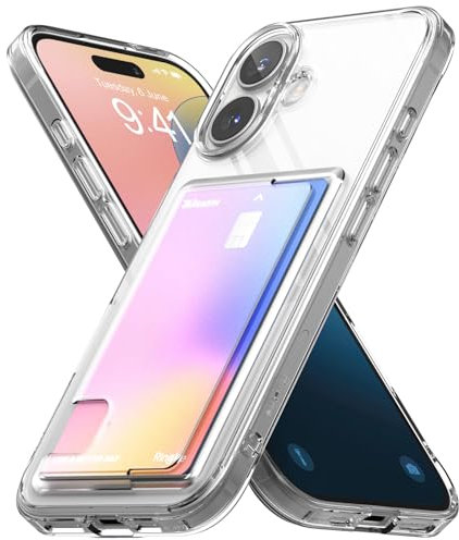 Ringke Fusion Card [Easy Card Removal] Compatible with iPhone 16 Phone Wallet Case, Slim Transparent Shockproof Protective Cover with Built-In Side Slot Holder - Clear