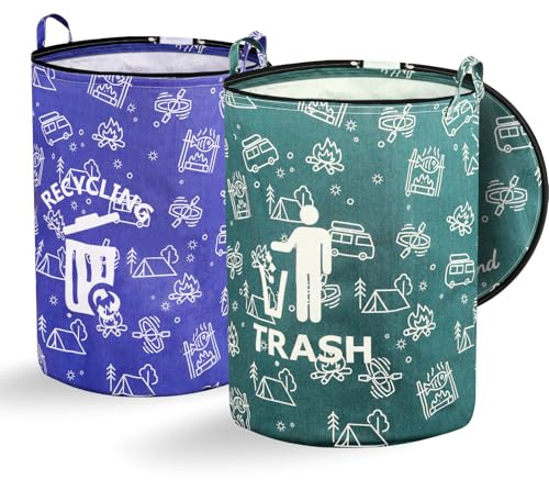 Werduoland 30 Gallon Collapsible Trash Can for RV Camping, Zip Lid,2Pcs