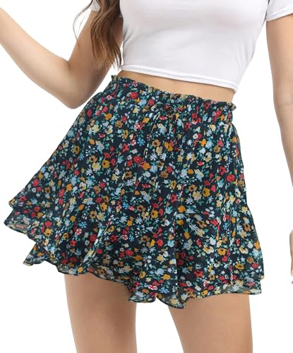 Jhsnjnr Hosenrock Damen Sommer Kurz Süßer Stufenrock Freizeit A-Linie Boho Sport Rock Hoher Taille Rüschen Röcke