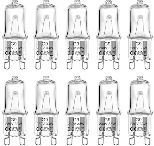 liuchanghe Lampadine Alogene G9 (10 Pezzi), 33W 230V 2800k Bianco Caldo Dimmerabile, Lampadina Alogena G9 Per Forno, Forno A Microonde, Lampadari, Pendenti